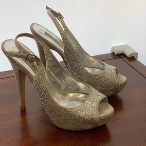 Steve Madden Silver Crystal Slingback Peep Heels